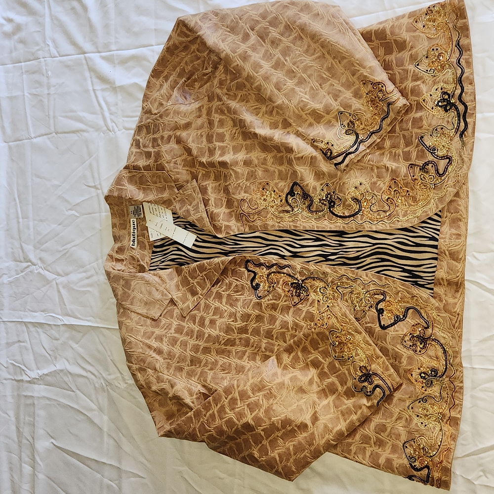 Hand woven embossed jacket with embroidery and beads size 2x